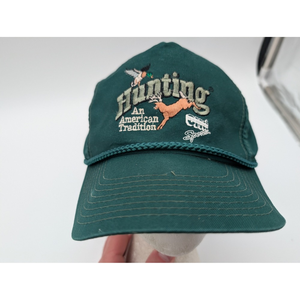 Vintage Hunting An American Tradition Green Snapback Hat Deer Duck Rope Cap